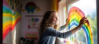 Painting rainbow window. 