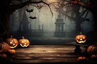 Halloween background pumpkin wood anthropomorphic. 