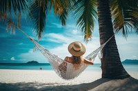 Woman on hammock, Summer vacation. 