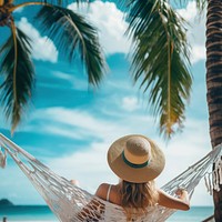 Woman on hammock, Summer vacation. 