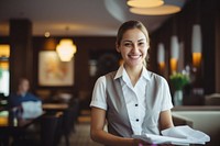 Waiter smile hotel entrepreneur. 