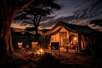 Safari camp adventure outdoors camping bonfire. AI generated Image by rawpixel.