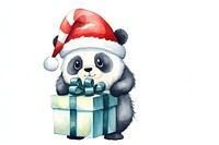 Panda holding gift christmas cartoon animal. 