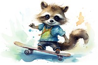 Raccoon playing skateboard mammal cute representation. AI generated Image by rawpixel.