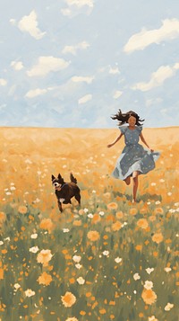 Flower field dog landscape. 