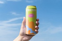 Soda can mockup, beverage packaging psd