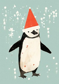 A Happy dancing penguin celebrating Christmas wearing Santa hat animal bird cartoon. 