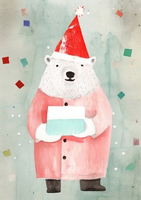 A Happy polar bear celebrating Christmas wearing Santa hat christmas art representation. 