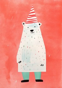 A Happy polar bear celebrating Christmas wearing Santa hat art representation celebration. 