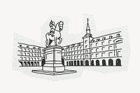 Plaza Mayor, famous location in Spain, line art collage element 