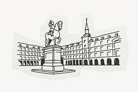 Plaza Mayor, famous location in Spain, line art collage element psd