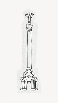 Independence Monument, famous location in Ukraine, line art collage element 