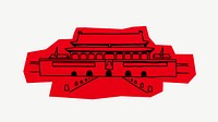Chinese temple, line art collage element psd