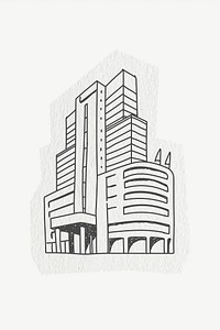 Hospital building, architecture, line art collage element psd