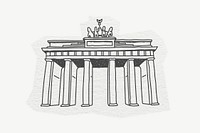 Brandenburg Gate, Berlin attraction, line art collage element psd