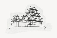 Himeji Castle, Japan famous location, line art collage element psd