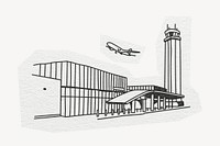 Airport building, architecture, line art collage element psd