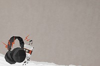 Headphones cassette tape background, ripped paper border