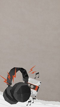 Headphones cassette tape iPhone wallpaper, ripped paper border