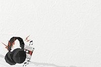 Headphones cassette tape background, ripped paper border