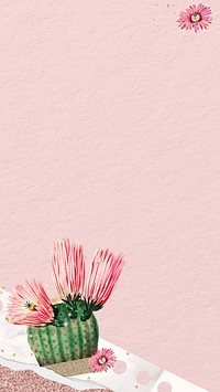 Pink cactus border iPhone wallpaper