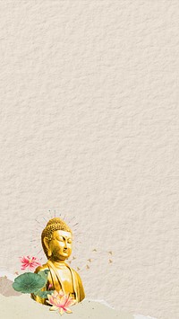 Beige paper textured iPhone wallpaper, Buddha statue border