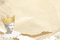 Beige paper textured background, Queen statue border