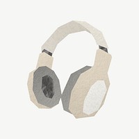 Headphones, paper craft collage element psd