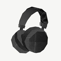 Black headphones, paper craft collage element psd