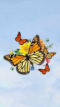 Monarch butterflies aesthetic iPhone wallpaper, creative remix