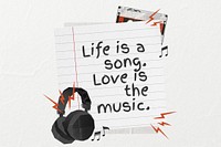 Music quote, headphones  paper craft remix