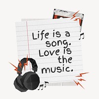 Music quote, headphones  paper craft remix