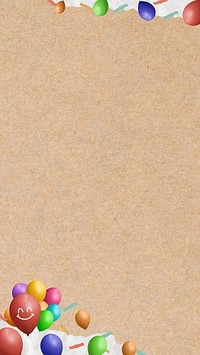 Beige paper textured iPhone wallpaper, party balloons border