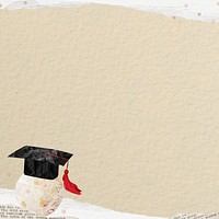 Beige paper textured background, graduation cap border