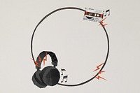 Headphones cassette tape frame background