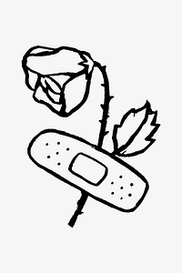 Shrivel rose bandage doodle illustration vector