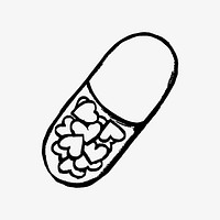 Small hearts in hard capsule doodle illustration vector