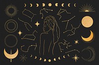 Women astrology, aesthetic illustration set