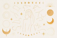 Women astrology, aesthetic illustration set