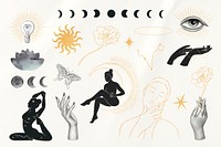 Women wellness, aesthetic illustration set