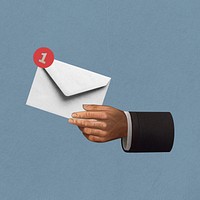 Businessman's hand holding envelope, newsletter marketing collage remix