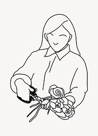 Florist cutting flower doodle illustration vector