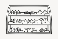 Bakery shop window display doodle illustration vector