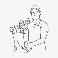 Baker man holding baguettes doodle illustration design