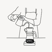 Barista preparing drip coffee doodle illustration vector