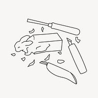 Wood carving rabbit with tools doodle illustration design