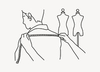 Tailor measuring customer doodle illustration design