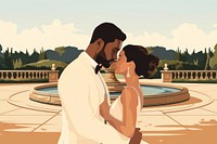 Romantic newlywed couple, aesthetic illustration remix