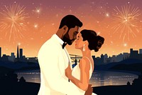 Romantic newlywed couple, aesthetic illustration remix