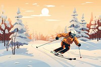 Skiing man, extreme sports, aesthetic illustration remix